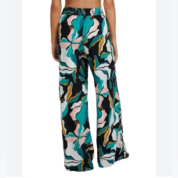 Roxy Sidebyside Abstract Topical Floral Print Pull On Wide Leg Lightweight Pants - Picture 3 of 15